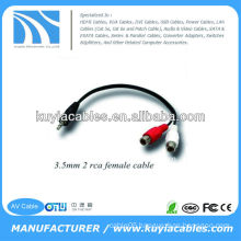 High Quality Nicked Plated 3m Black 3.5mm Extension Cable 3.5mm Male to 2RCA Female Cable